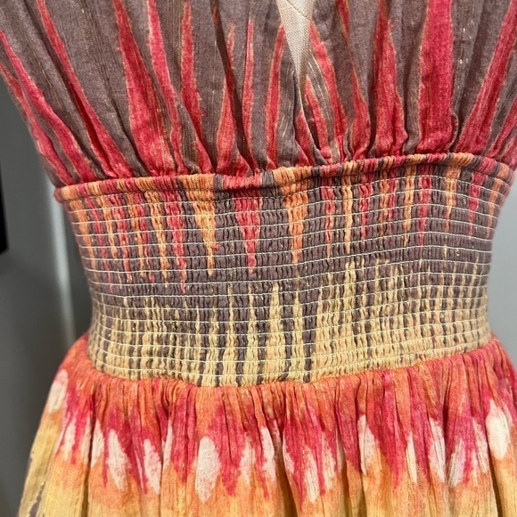 FREE PEOPLE Orange tones smock stretch waist mini dress with thin straps - Picture 4 of 15